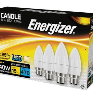 LED BC (B22) Opal Candle Non-Dimmable Bulb, Warm White 470 lm 5.2W (Pack 4)