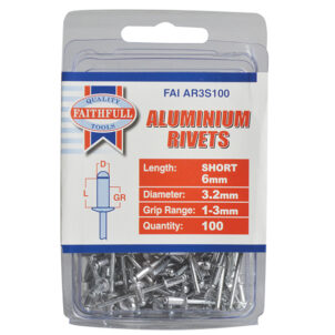 Aluminium Rivets 3.2 x 6mm Short Pre-Pack of 100