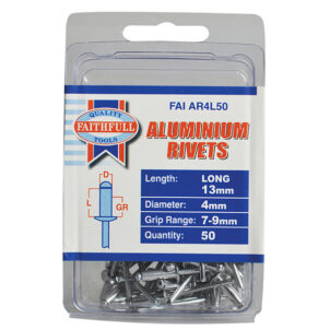 Aluminium Rivets 4 x 13mm Long Pre-Pack of 50