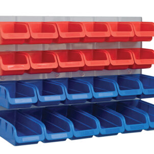 24 Plastic Storage Bins with Metal Wall Panel