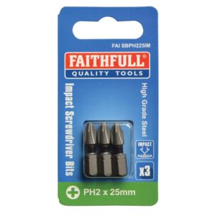 Phillips Impact Screwdriver Bits PH2 x 25mm (Pack 3)