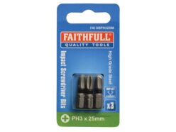 Phillips Impact Screwdriver Bits PH3 x 25mm (Pack 3)