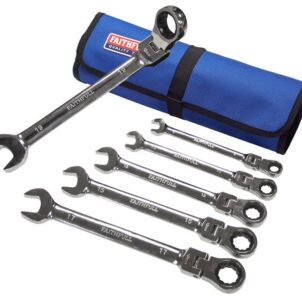 Ratchet Combination Spanner Set in Tool Roll, 6 Piece