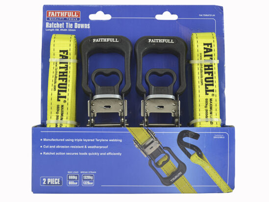 Ratchet Tie-Downs J-Hook 5m x 32mm Breaking Strain 1320kg/daN 2 Piece - Image 3