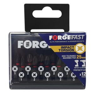 ForgeFast Pozidriv Compatible Impact Bit Set, 12 Piece