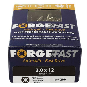 ForgeFast Pozi Compatible Elite Performance Wood Screw ZY 3.0 x 12mm Box 200