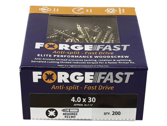 ForgeFast Pozi Compatible Elite Performance Wood Screw ZY 4.0 x 30mm Box 200