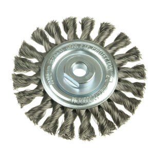 Knot Wheel Brush 115 x 14mm M14 Bore, 0.35 Steel Wire