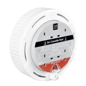 Cassette Cable Reel 240V 13A 4-Socket Thermal Cut-Out White 4m