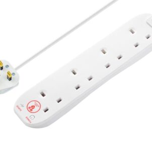 Extension Lead 240V 4-Gang 13A White Surge Protected 2m