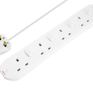 Extension Lead 240V 4-Gang 13A White Switched 2m