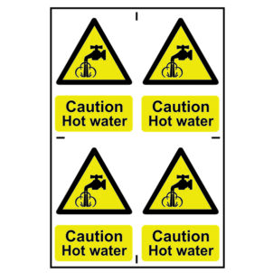 Caution Hot Water - 4 PVC Signs 100 x 100mm