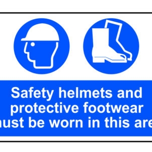 Safety Helmets & Footwear To Be Worn - PVC Sign 600 x 400mm