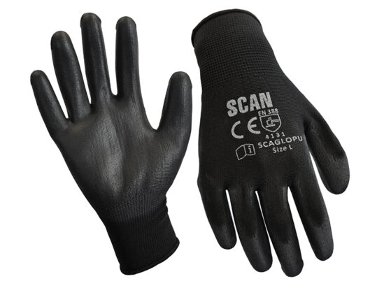Black PU Coated Gloves - XL (Size 10) (12 Pairs)