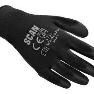Black PU Coated Gloves - L (Size 9) (12 Pairs)