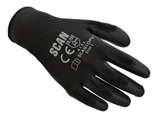 Black PU Coated Gloves - L (Size 9) (12 Pairs)