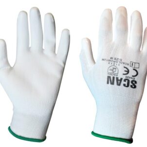 White PU Coated Gloves - M (Size 8) (Pack 12)