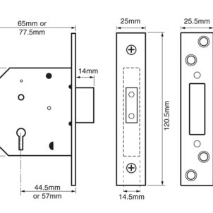 2101 5 Lever Mortice Deadlock Satin Brass Finish 65mm 2.5in Box