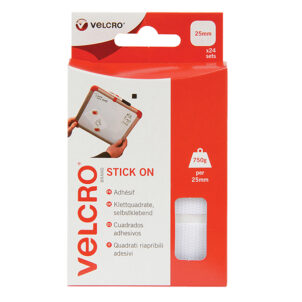 VELCRO® Brand Stick On Squares 25mm White (Pack 24)