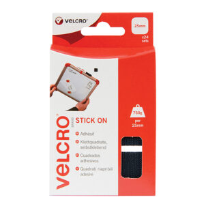 VELCRO® Brand Stick On Squares 25mm Black (Pack 24)